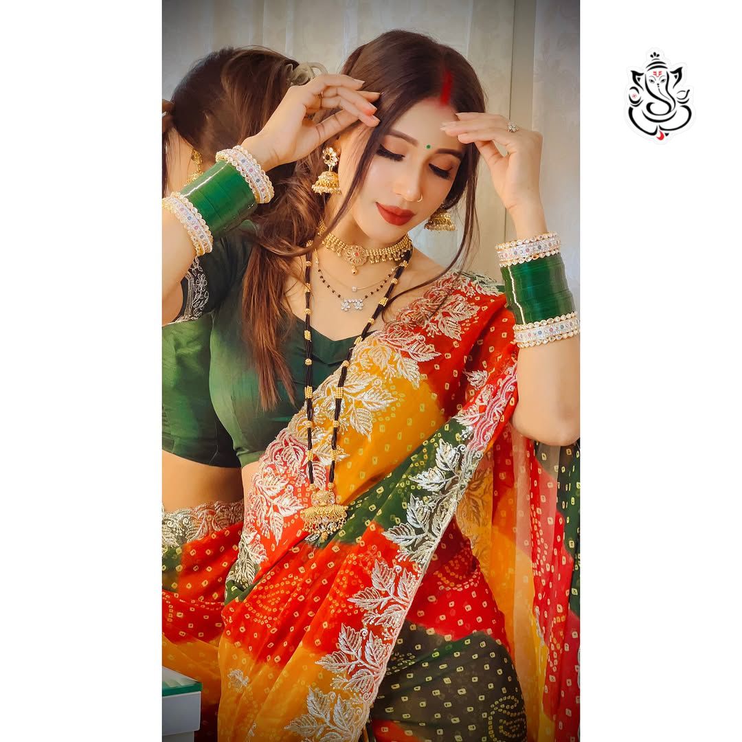 Soft Georgette Bhandhni Printed Saree