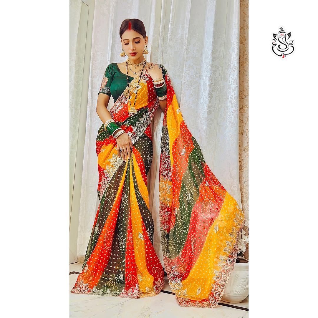 Soft Georgette Bhandhni Printed Saree