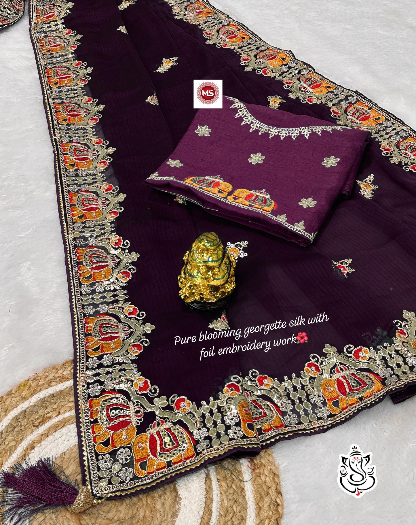 Pure Blooming Georgatte Saree gottpati foil work