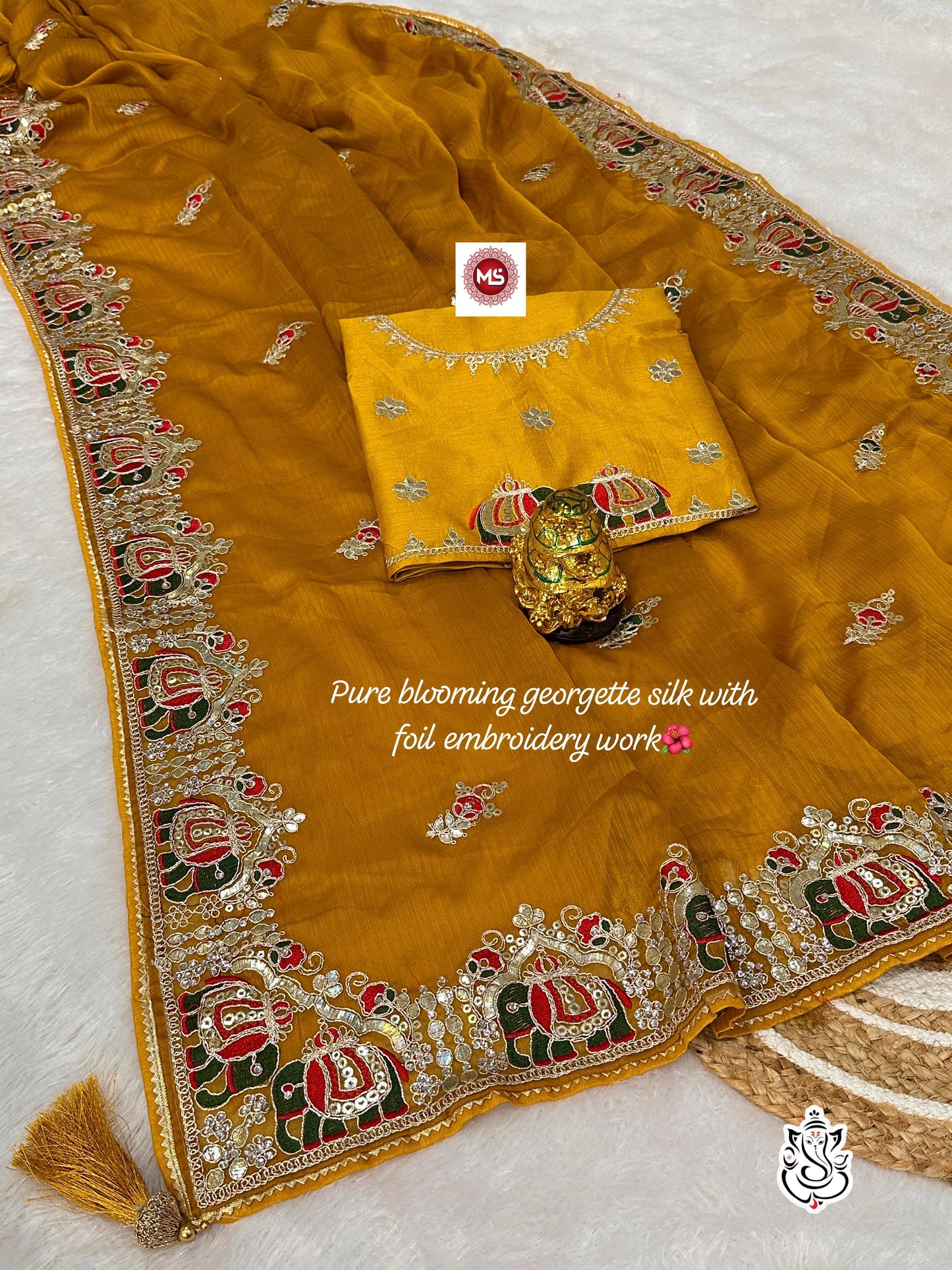 Pure Blooming Georgatte Saree gottpati foil work