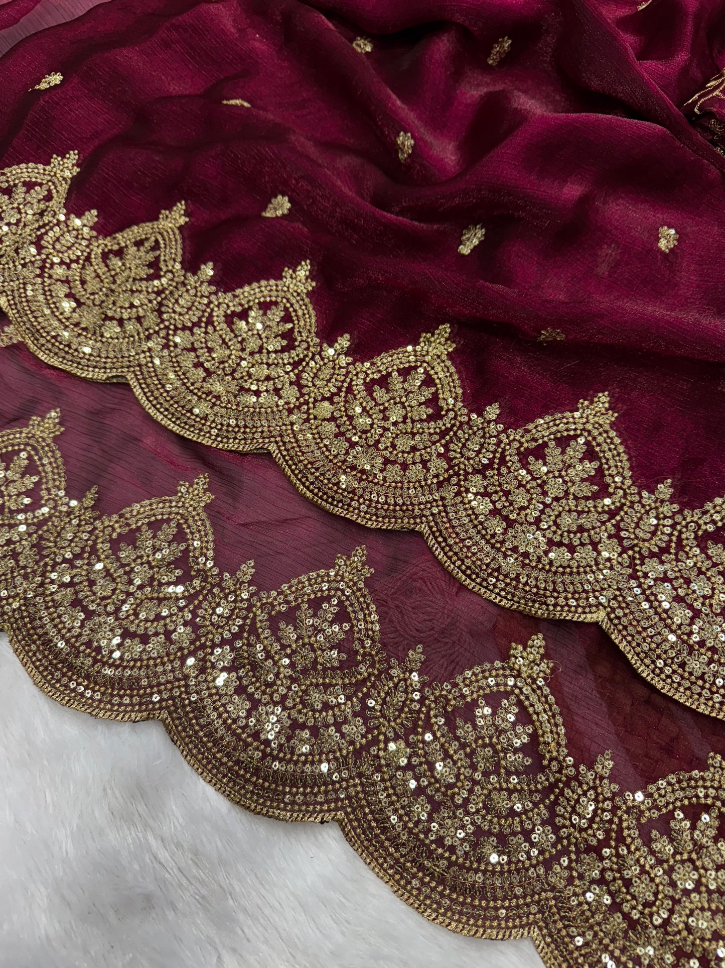Soft Frendy Chiffon Sequance Zari Embroidery Work