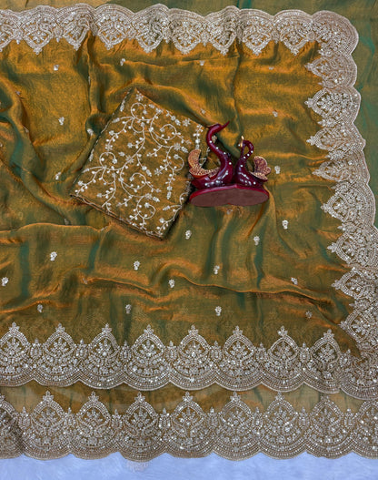 Soft Frendy Chiffon Sequance Zari Embroidery Work
