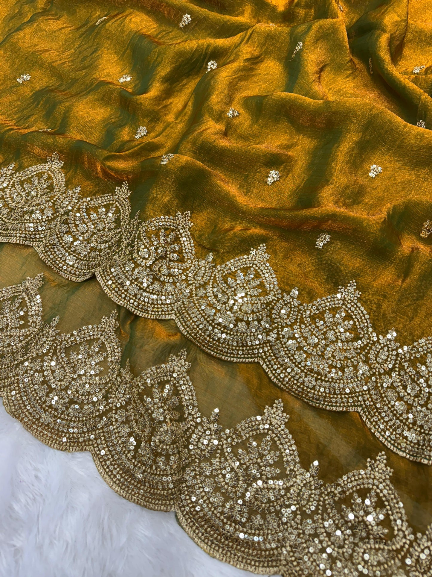 Soft Frendy Chiffon Sequance Zari Embroidery Work