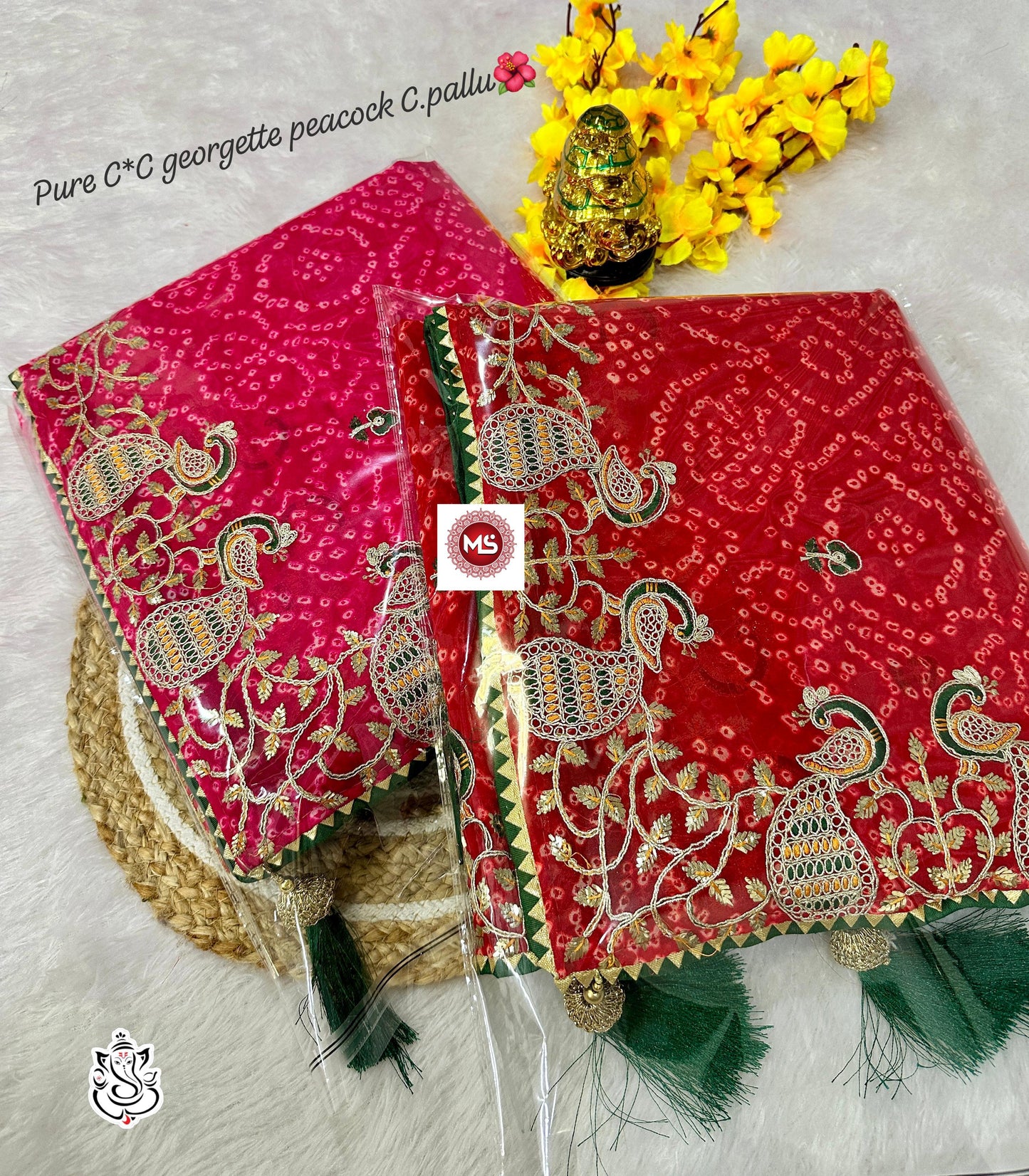 Pure Georgette C*C Gotapatti Codding peacock C.Pallu🦚 Saree