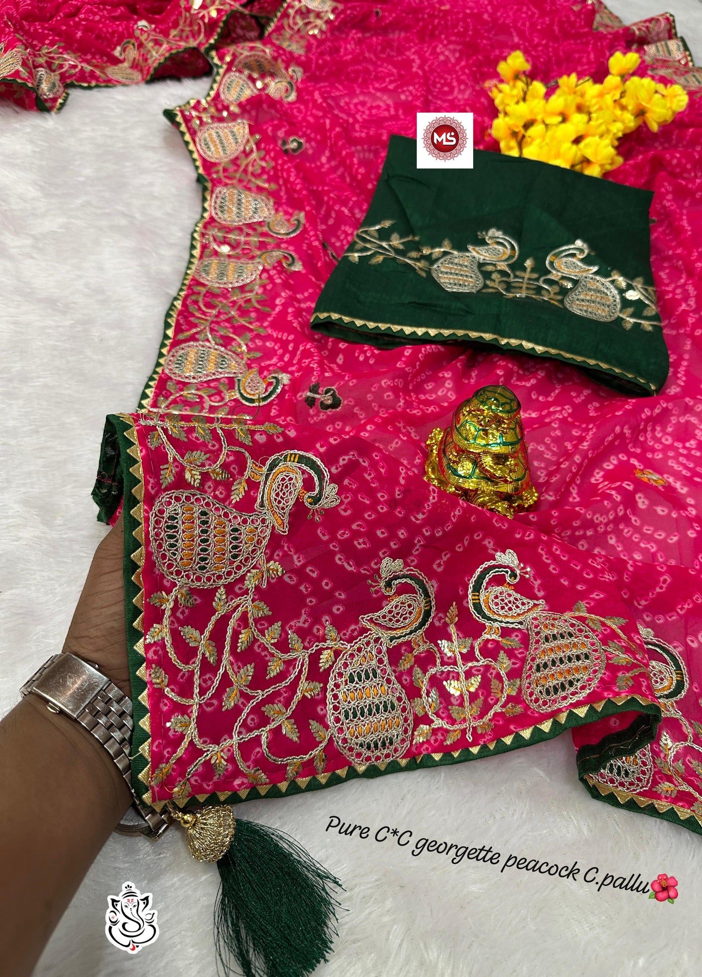 Pure Georgette C*C Gotapatti Codding peacock C.Pallu🦚 Saree