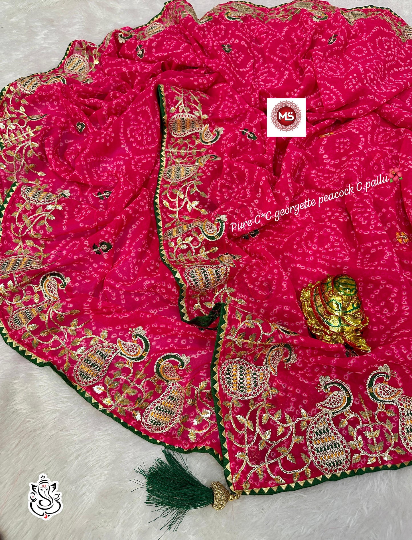 Pure Georgette C*C Gotapatti Codding peacock C.Pallu🦚 Saree