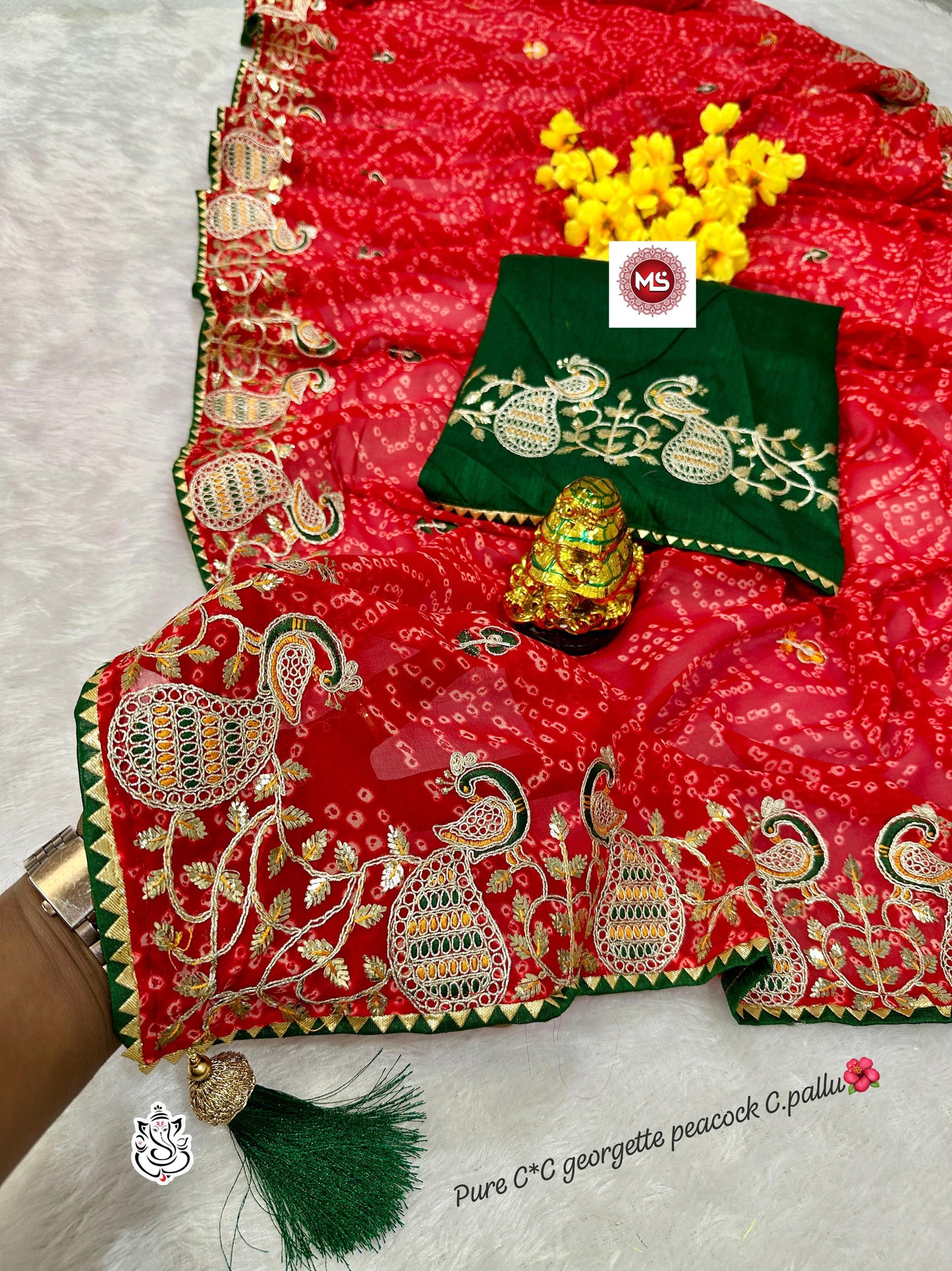 Pure Georgette C*C Gotapatti Codding peacock C.Pallu🦚 Saree