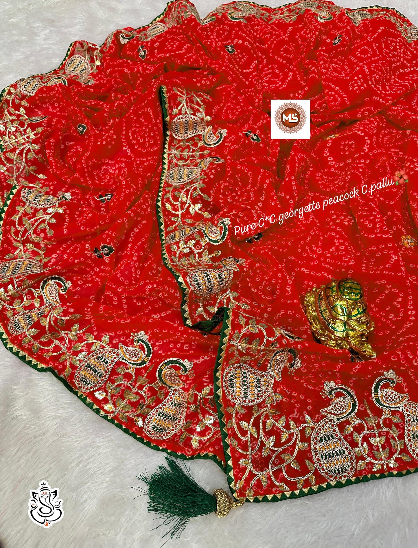Pure Georgette C*C Gotapatti Codding peacock C.Pallu🦚 Saree