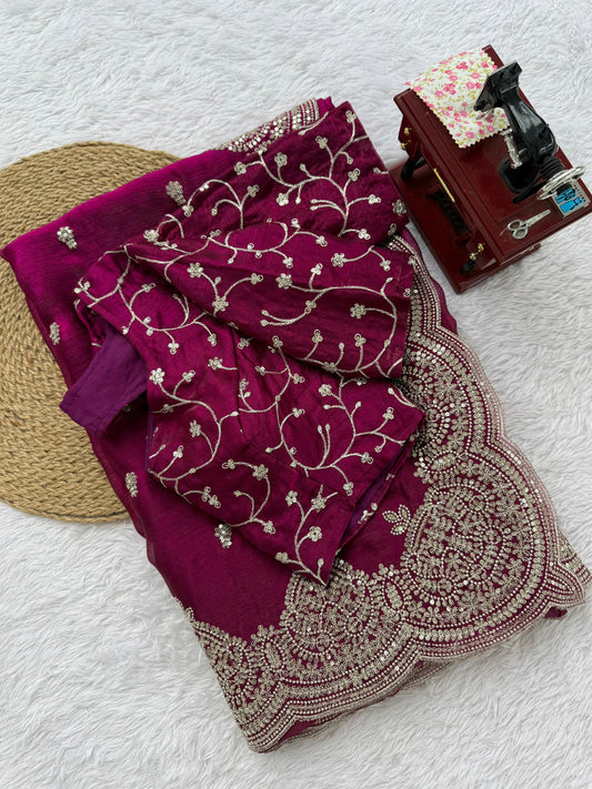 Designer Fendi Chiffon Sequins Embroidery Saree