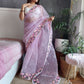 Satin Organza Saree with Resham Embroidery and Plain Blouse