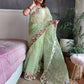 Satin Organza Saree with Resham Embroidery and Plain Blouse