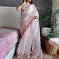 Satin Organza Saree with Resham Embroidery and Plain Blouse