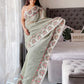 Resham & Sequin Work Organza Saree with Plain White Blouse