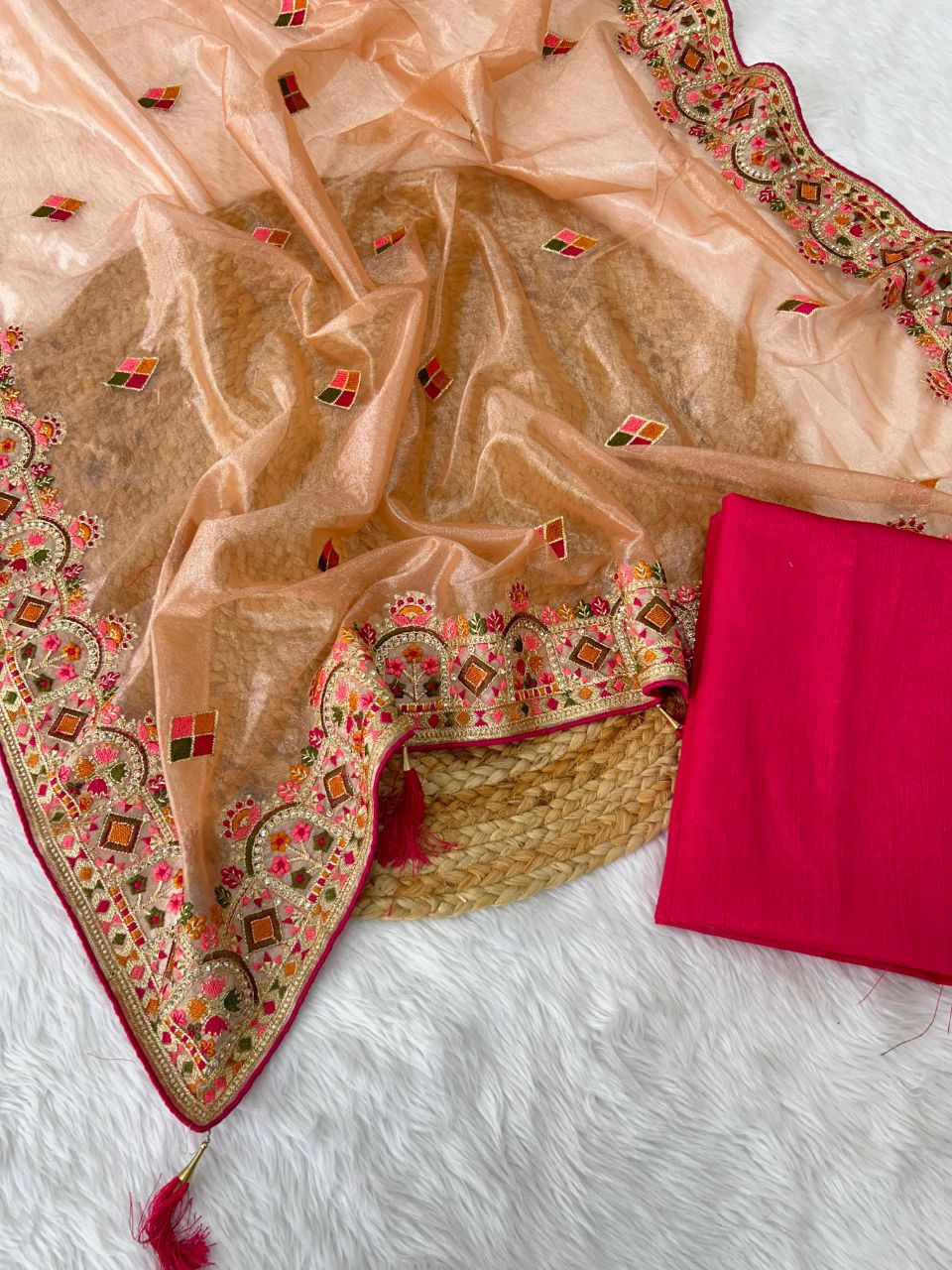 Designer Twill Net Saree with Diamond & Thread Work