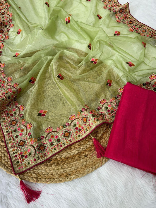Designer Twill Net Saree with Diamond & Thread Work