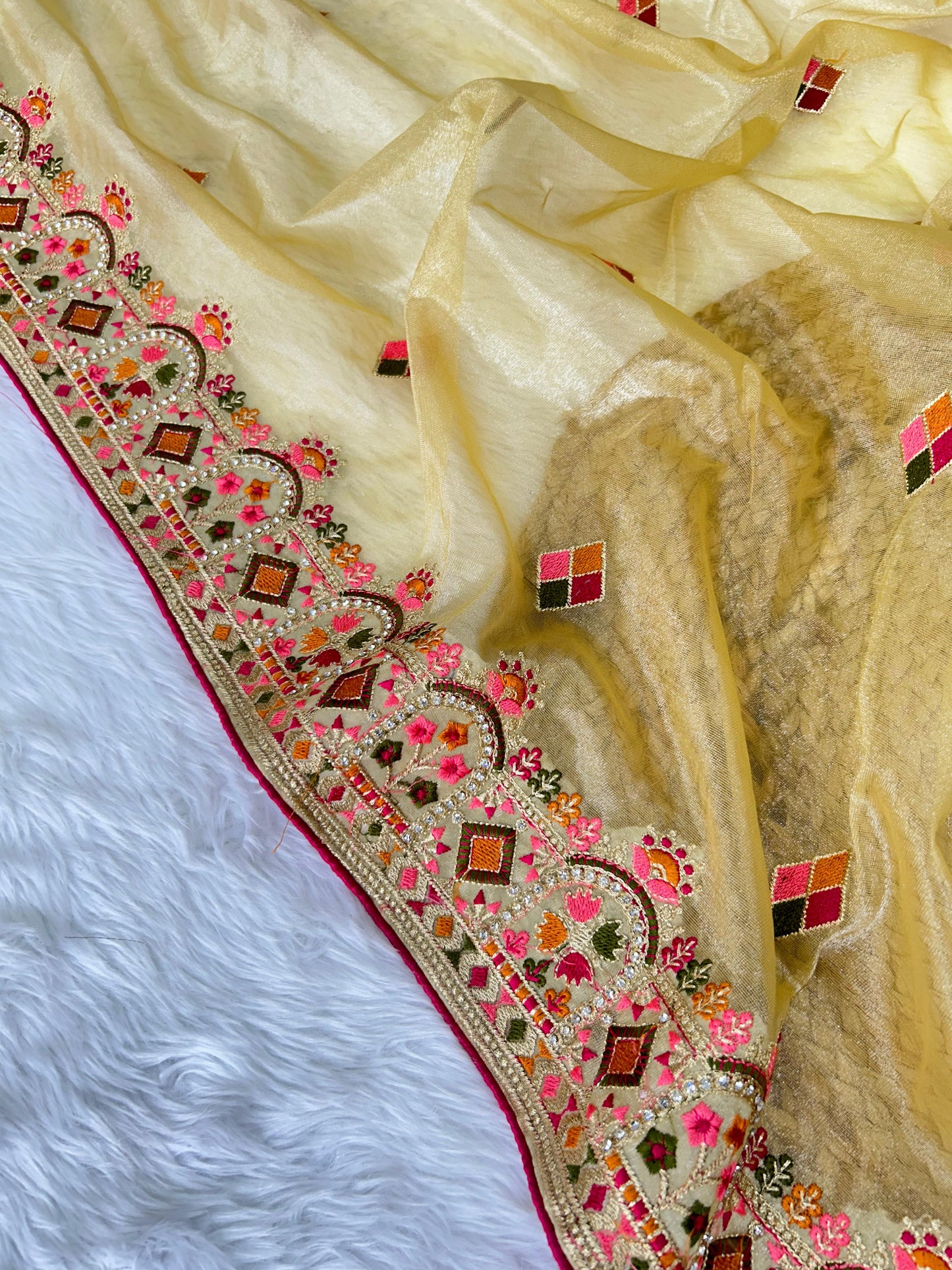 Designer Twill Net Saree with Diamond & Thread Work