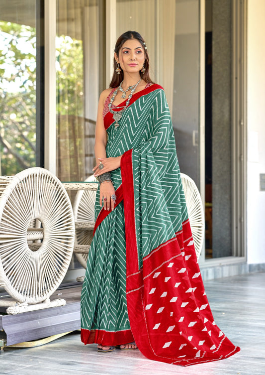 Pure Mulmul Cotton Saree with Traditional Block Print