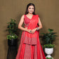 Ajrakh Printed Rayon Lehenga Choli Set with Dupatta Stitched & Flared Design Red