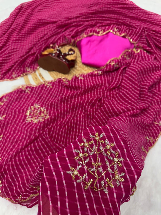 Premium Georgette Drape Ethnic Leriya Saree with Katdana Handwork