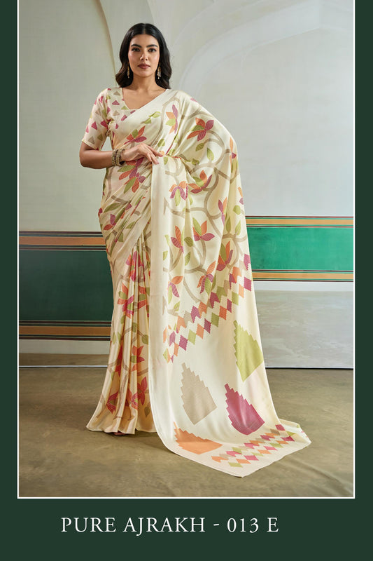 Premium Modal Satin Ajrakh Print Saree