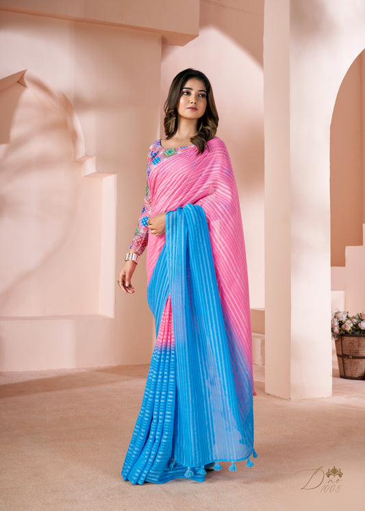 Elegant Shaded Print Linen Saree with Digital Blouse
