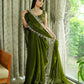 Premium Satin Organza Saree with Real Mirror & Tar Work  Raw Silk Blouse