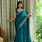 Premium Satin Organza Saree with Real Mirror & Tar Work  Raw Silk Blouse