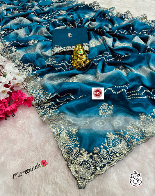 Premium Bandhini Soft Chinon Silk Multicolour Saree
