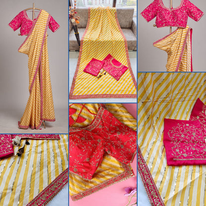 Trending Vichitra Silk Digital Print Zigzag Saree