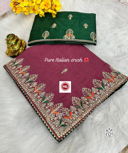 Heavy Italian Crush Fabric fully Heavy Coding Seqins Saree