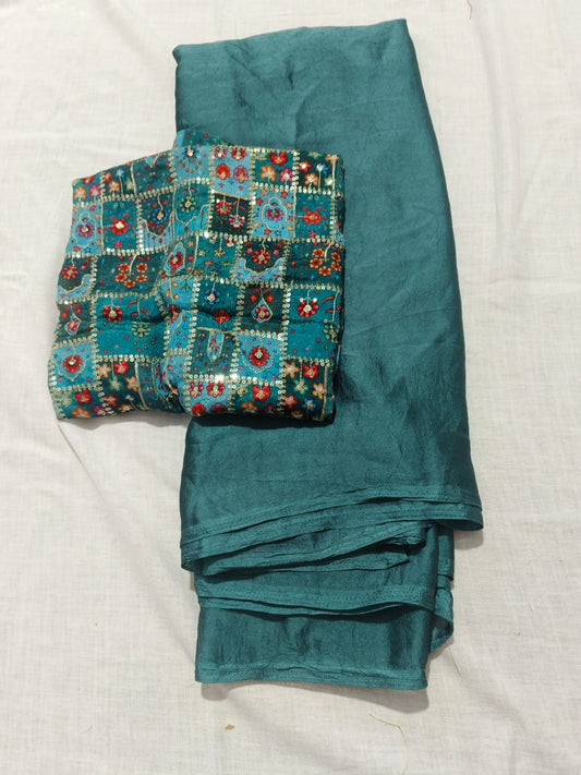 STAR CRUSH SAREE WITH PURE VISCOSE EMBROIDERY BLOUSE ✨