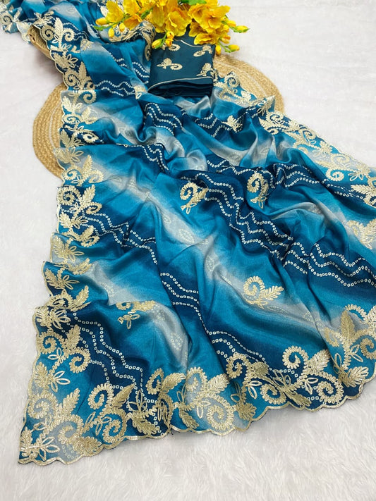 Chinnon Lehriya Bandhani Saree with Ribbon Gota Patti Work
