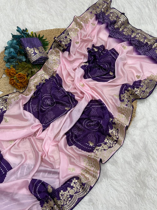 Premium Shiny Silk Saree with Bandhni Blouse