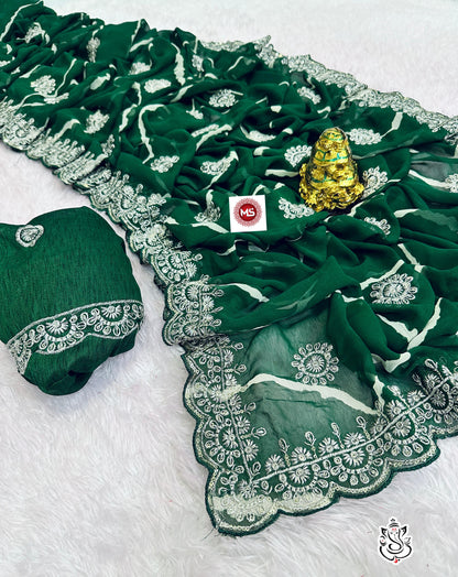 Premium Leheriya Georgette Saree with Heavy C-Pallu & Designer Blouse