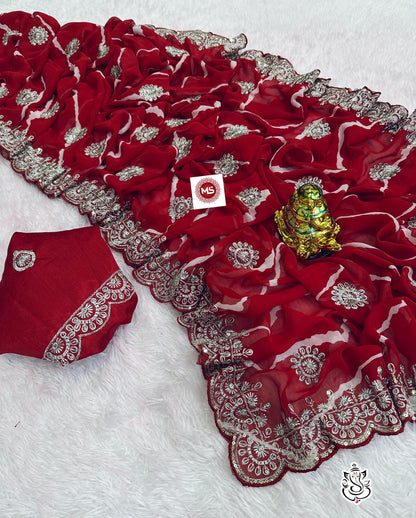 Premium Leheriya Georgette Saree with Heavy C-Pallu & Designer Blouse