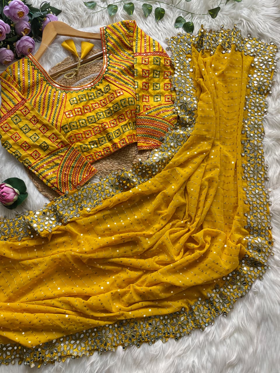 Premium Faux Georgette Saree with Sequin Work