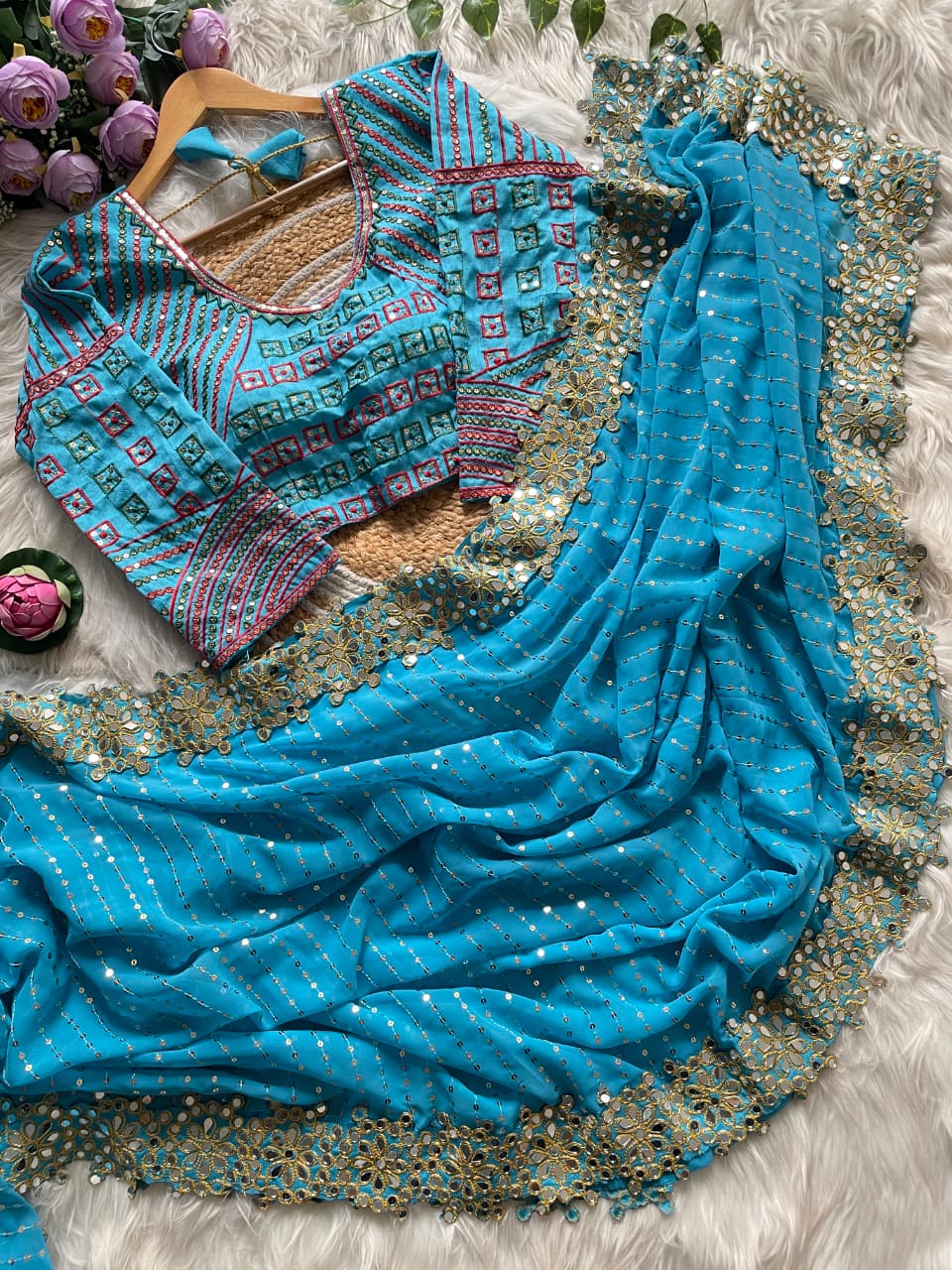 Premium Faux Georgette Saree with Sequin Work