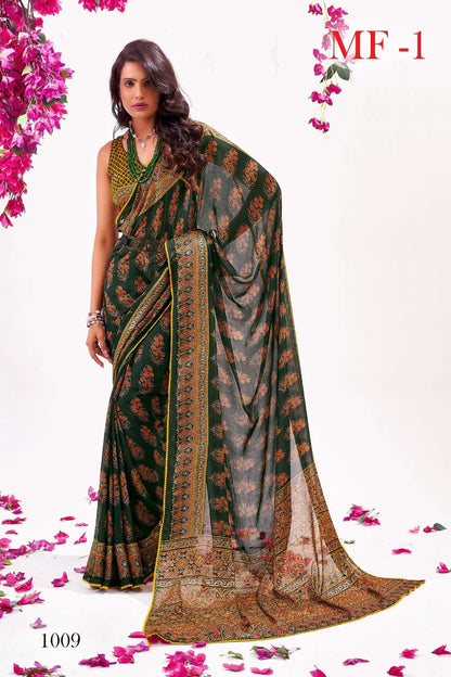 Elegant Moss Fabric Sequin Foil Saree with Cutwork Border