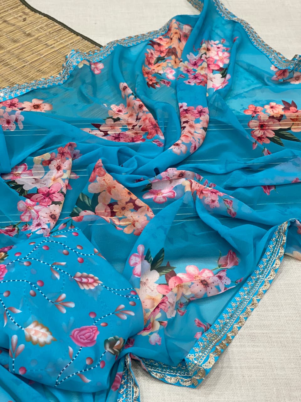 Elegant Georgette Digital Print Saree with Embroidery Border
