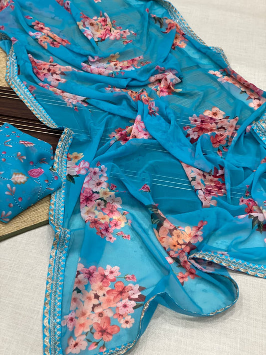 Elegant Georgette Digital Print Saree with Embroidery Border