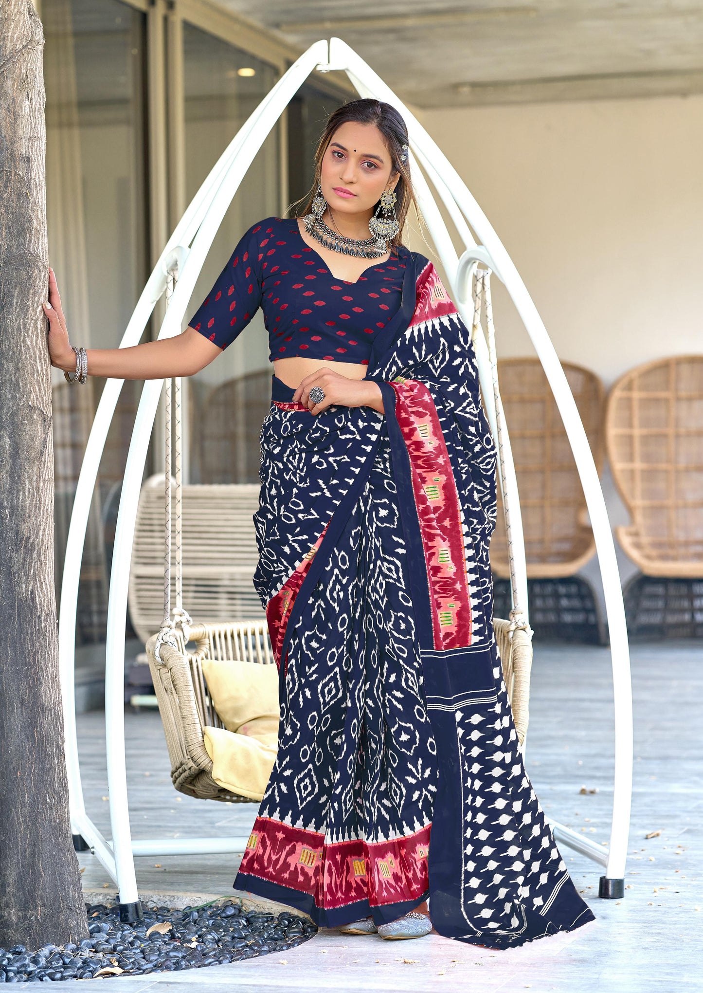 Premium Pure Mulmul Cotton Sarees Ikkat Hand Block Print