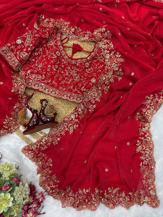 Premium Frendy Chiffon Saree with Heavy Sequins & Zari Embroidery