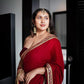 Royal Kumkum Red Velvet Saree with Embroidered Lavender Border