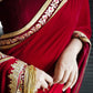 Royal Kumkum Red Velvet Saree with Embroidered Lavender Border
