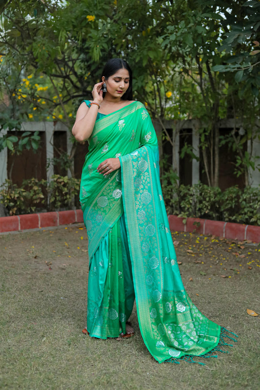 Premium Pure Dola Silk Saree with Real Zari & Badla Weaving