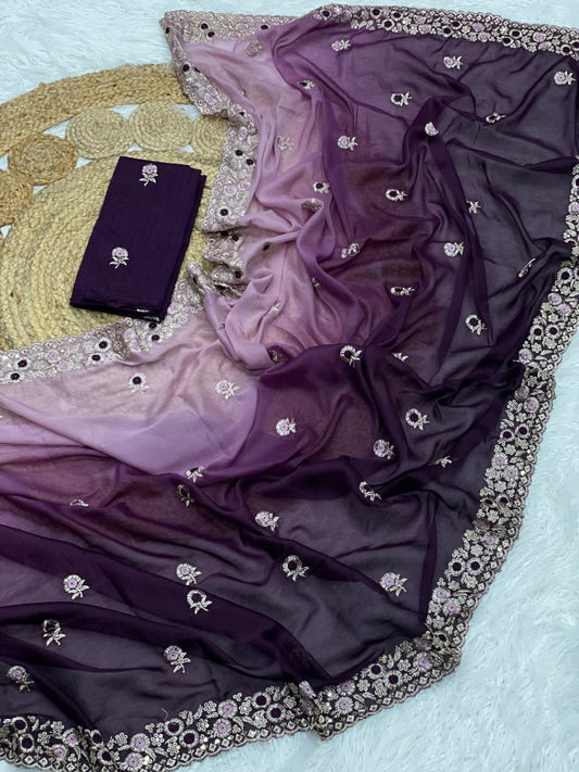 Premium Designer Chocolate Padded Saree with Embroidery & Sequins Work