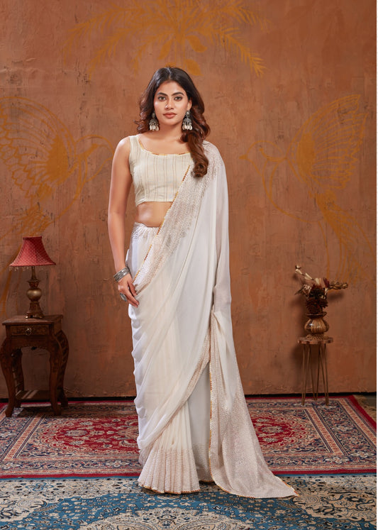 Moss Stitch Foil Saree with Cutwork Border & Fancy Blouse