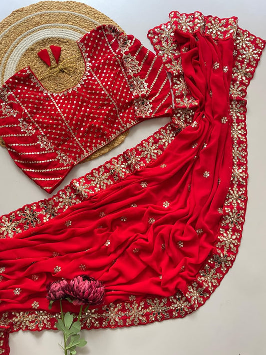 Faux Georgette  Bollywood BlockBuster Orignal Mirror Design