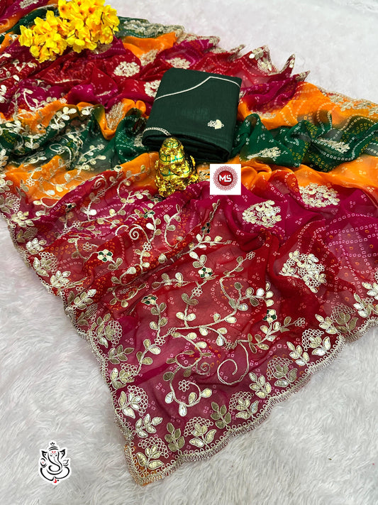 Vibrant Blend C*C Georgette Bandhej Panchrangi Saree