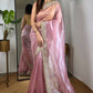 Silver Tissue Silk Saree with Designer Embroidery & Mirror Work